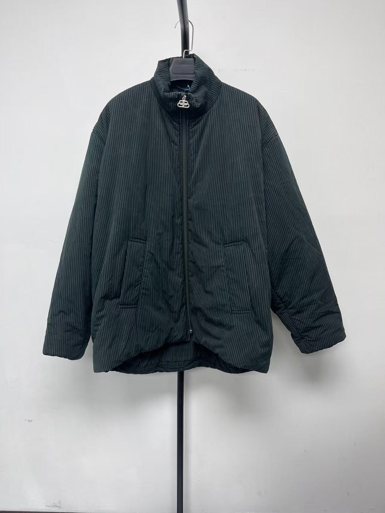 Balenciaga Dark Green Striped Puffer Jacket