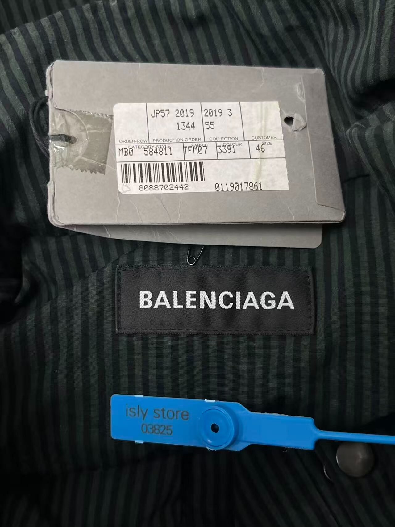 Balenciaga Dark Green Striped Puffer Jacket — back