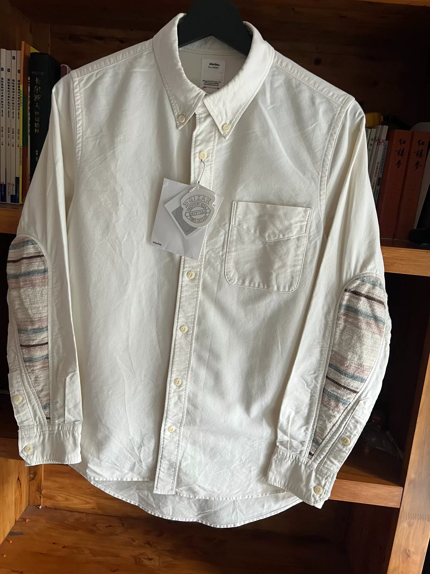 visvim GIZA Cotton White Mud-Dyed Drop-Sleeve Shirt — detail