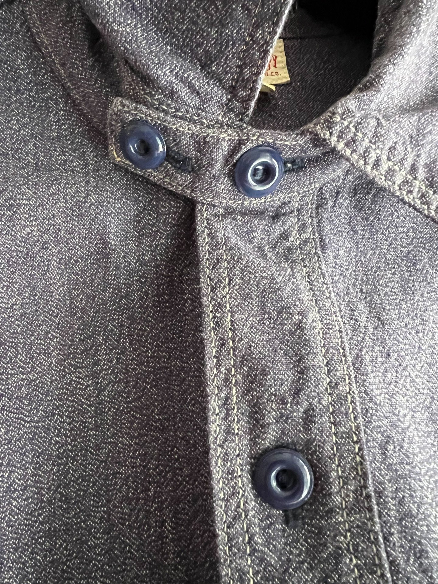 Freewheelers Indigo Selvedge Pepper Salt Work Shirt — label