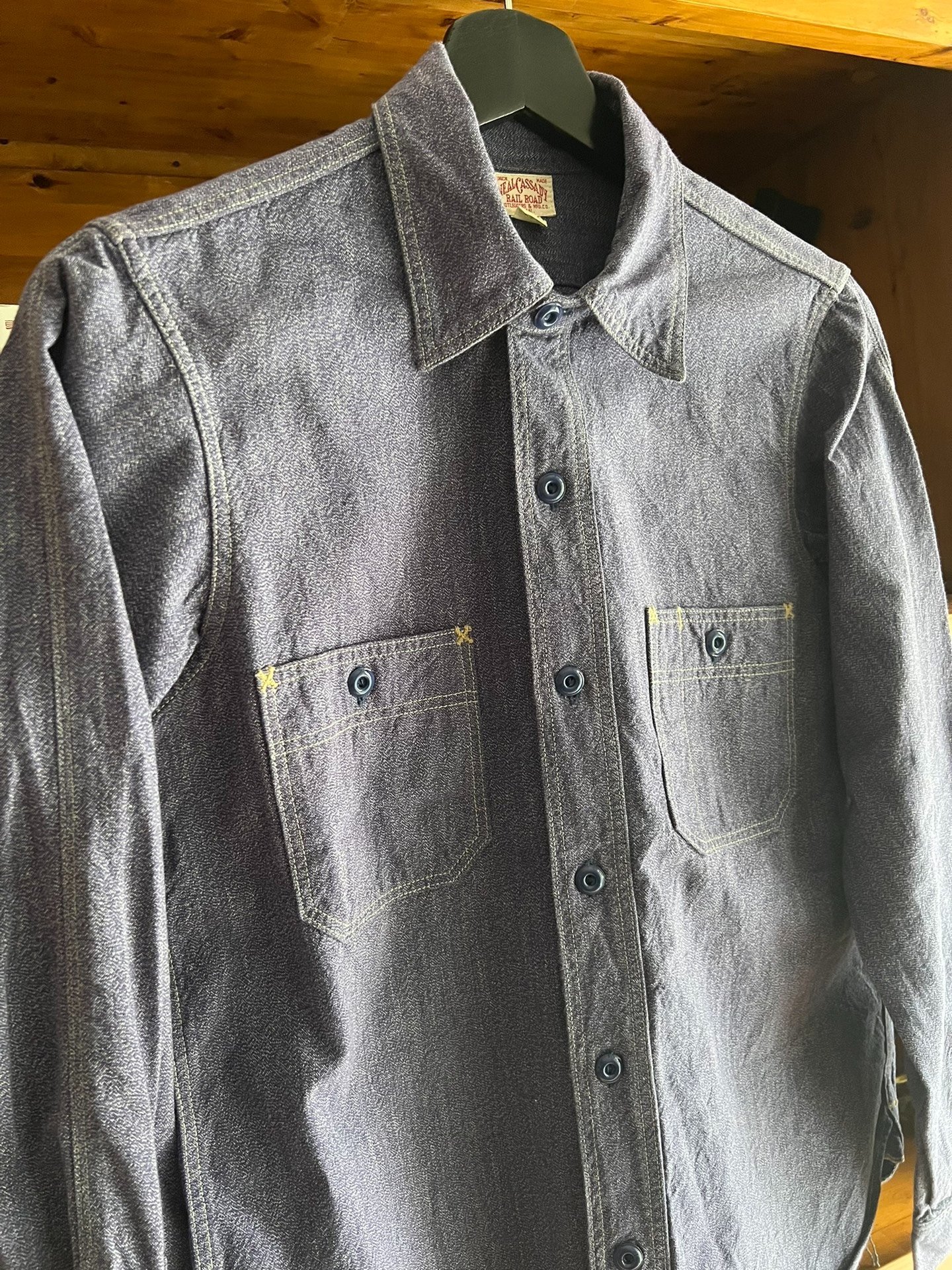Freewheelers Indigo Selvedge Pepper Salt Work Shirt — detail