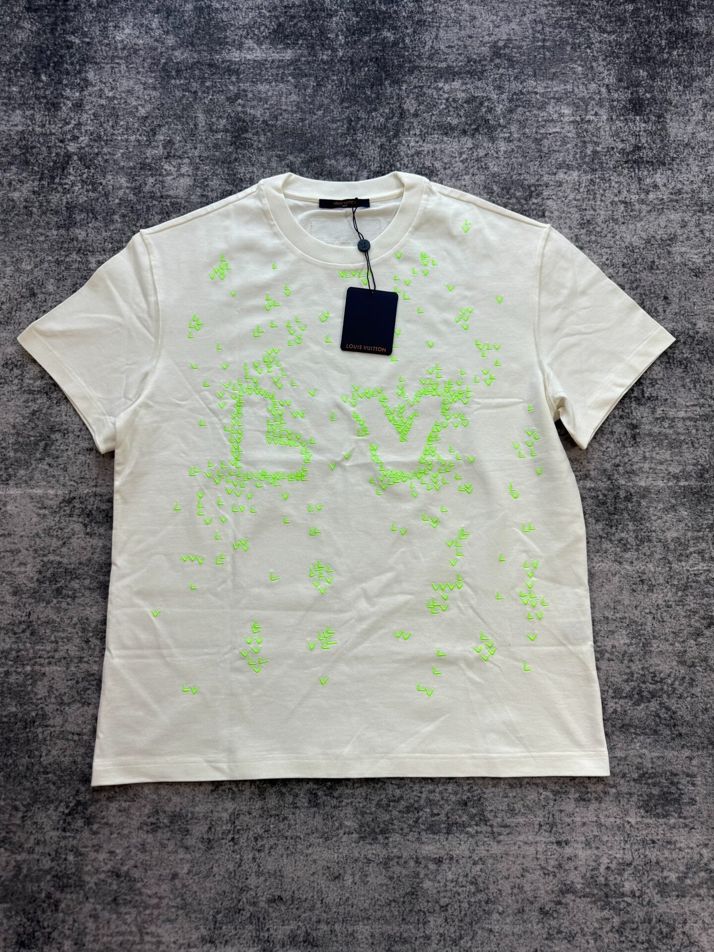 Louis Vuitton Neon Green Airplane Embroidered Tee