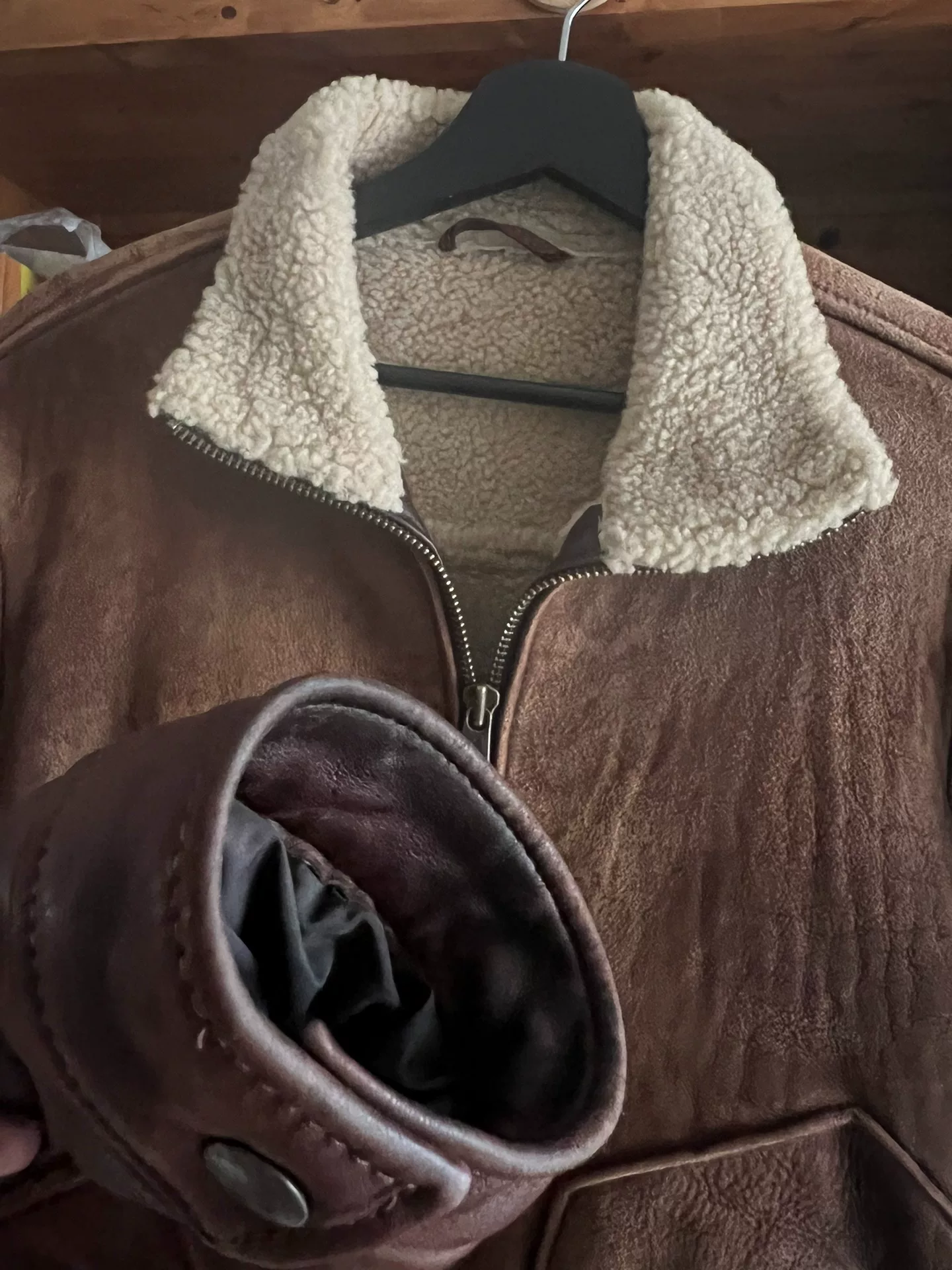 Marlboro Genuine Fur Leather Motorcycle Jacket — detail