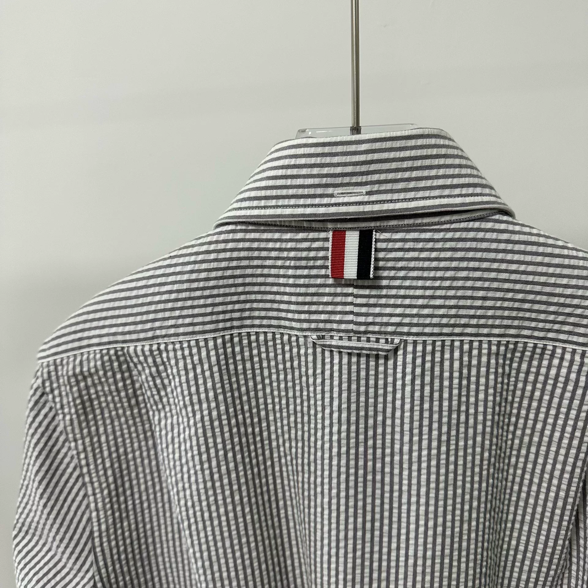 Thom Browne Gray White Striped Shirt — label