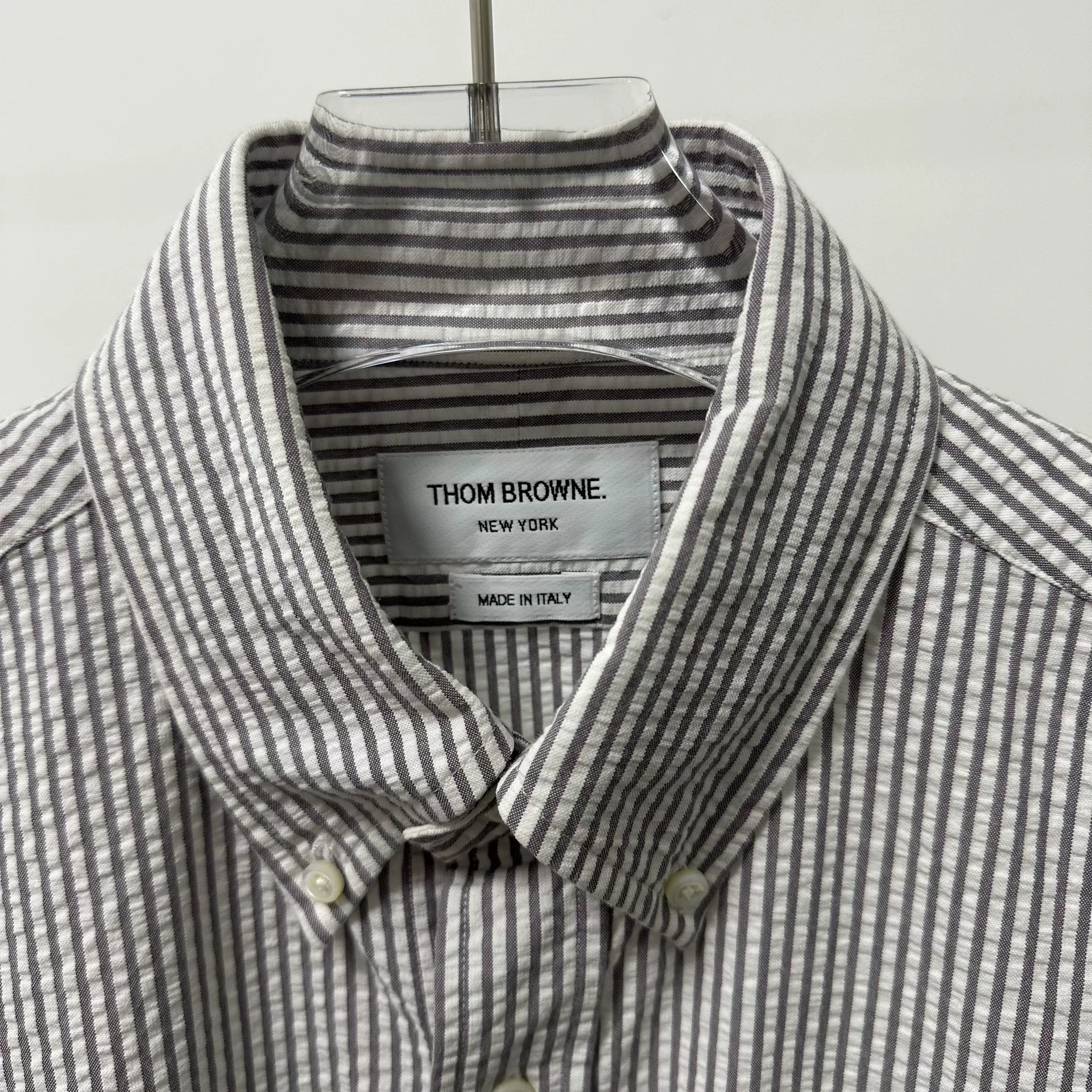 Thom Browne Gray White Striped Shirt — front