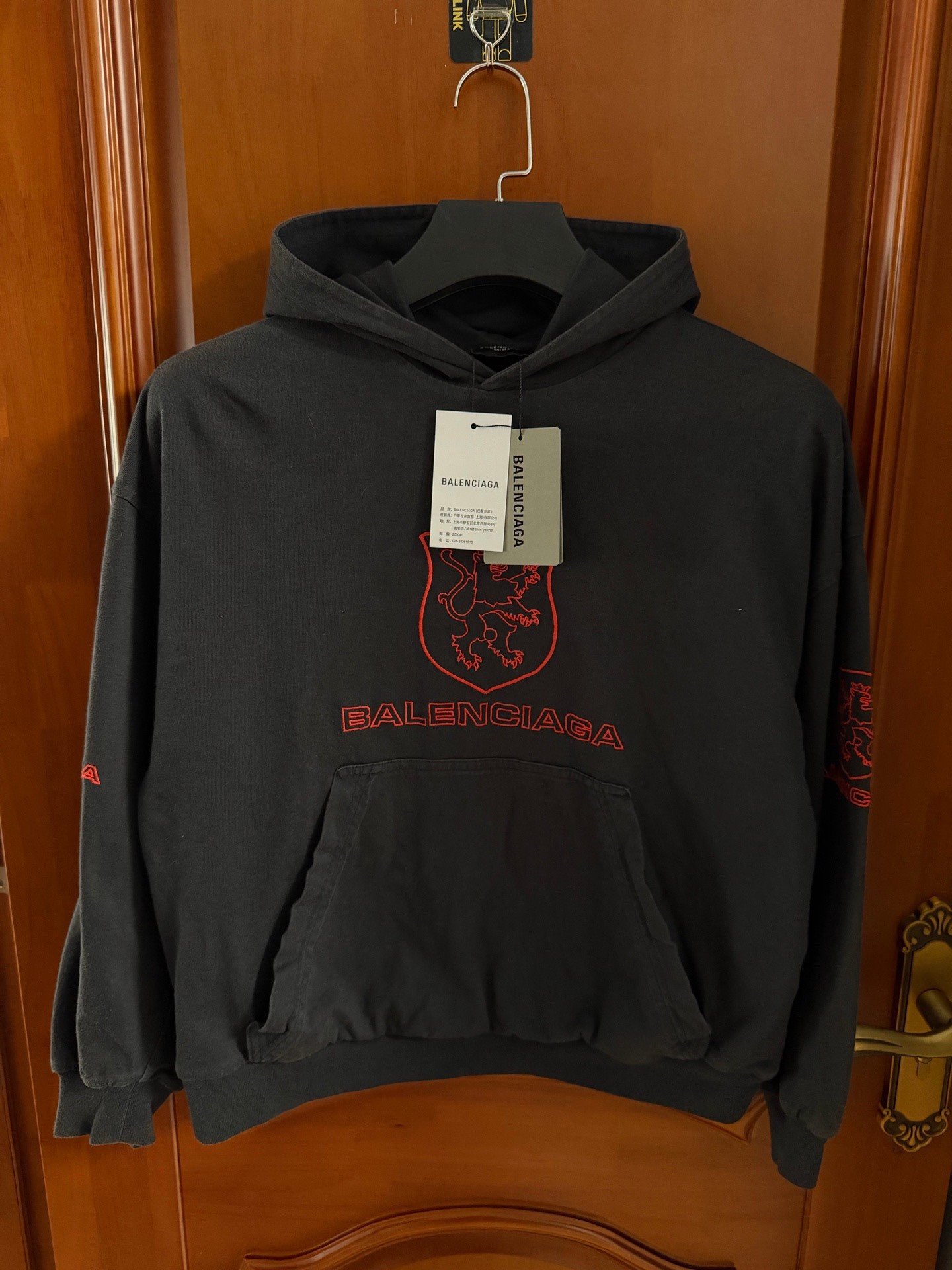 Balenciaga Lion Logo Embroidered Hoodie