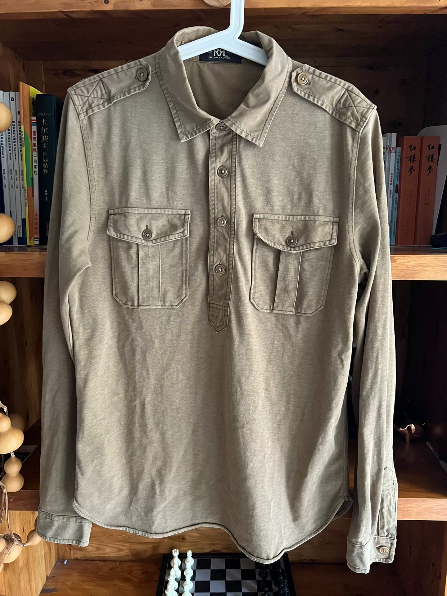 RRL Khaki Military Pullover Shirt Jacket