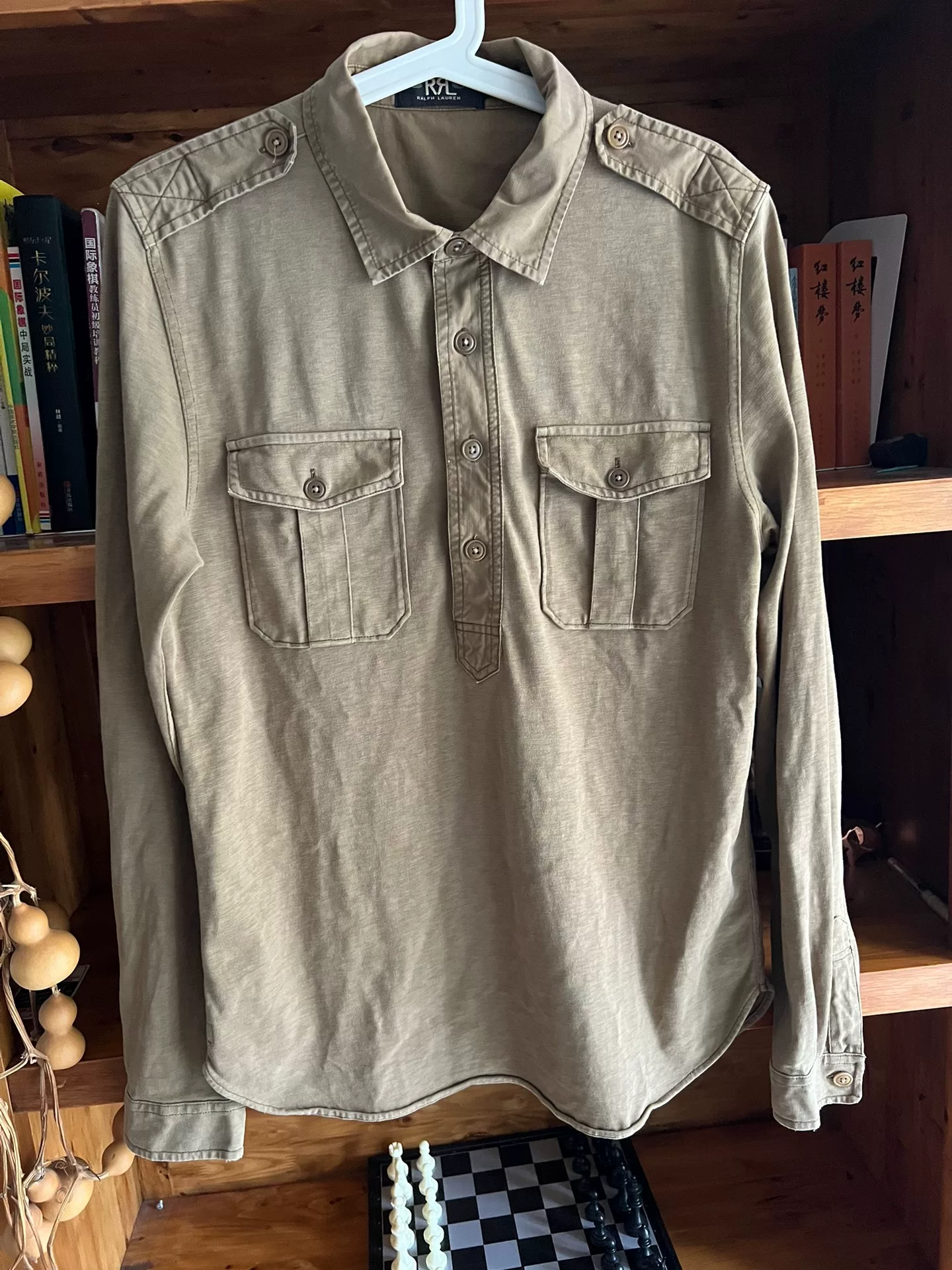RRL Khaki Military Pullover Shirt Jacket — front