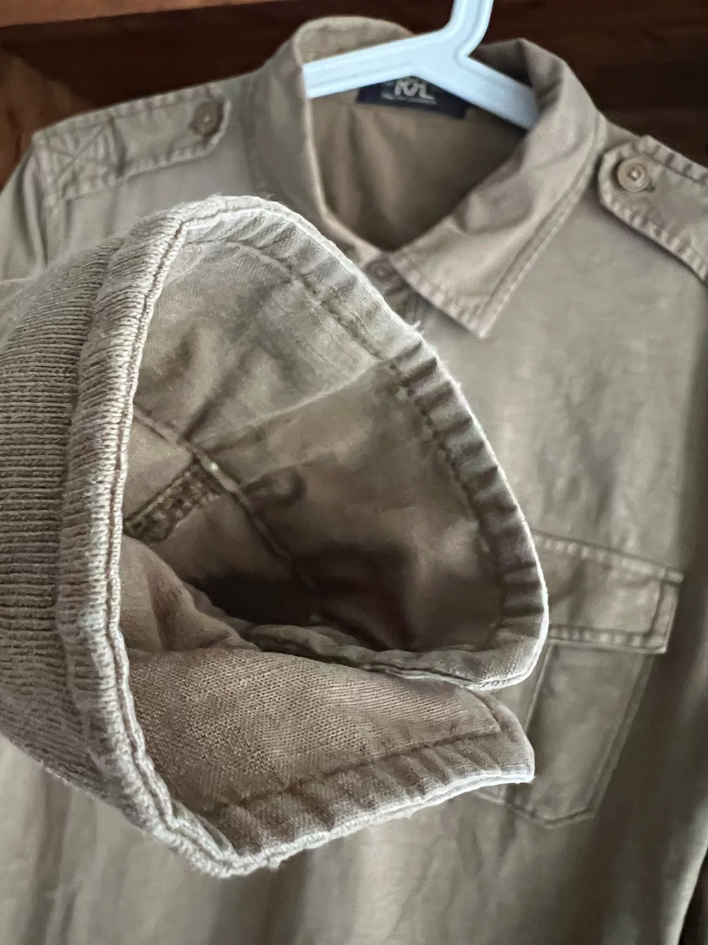 RRL Khaki Military Pullover Shirt Jacket — back
