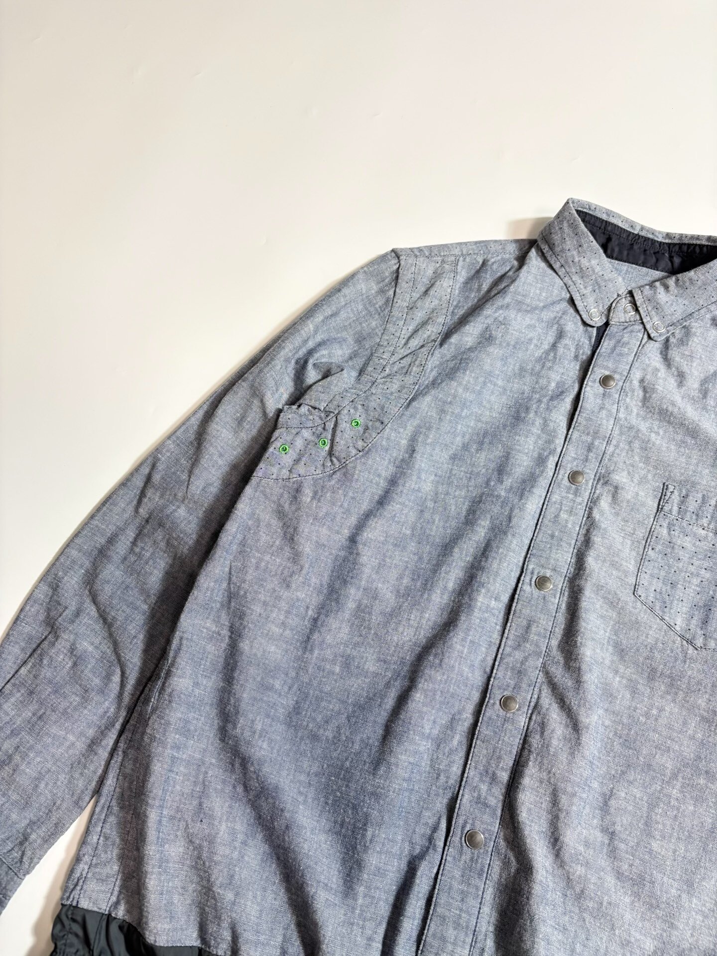 SACAI Gray Paneled Button-Front Shirt — detail