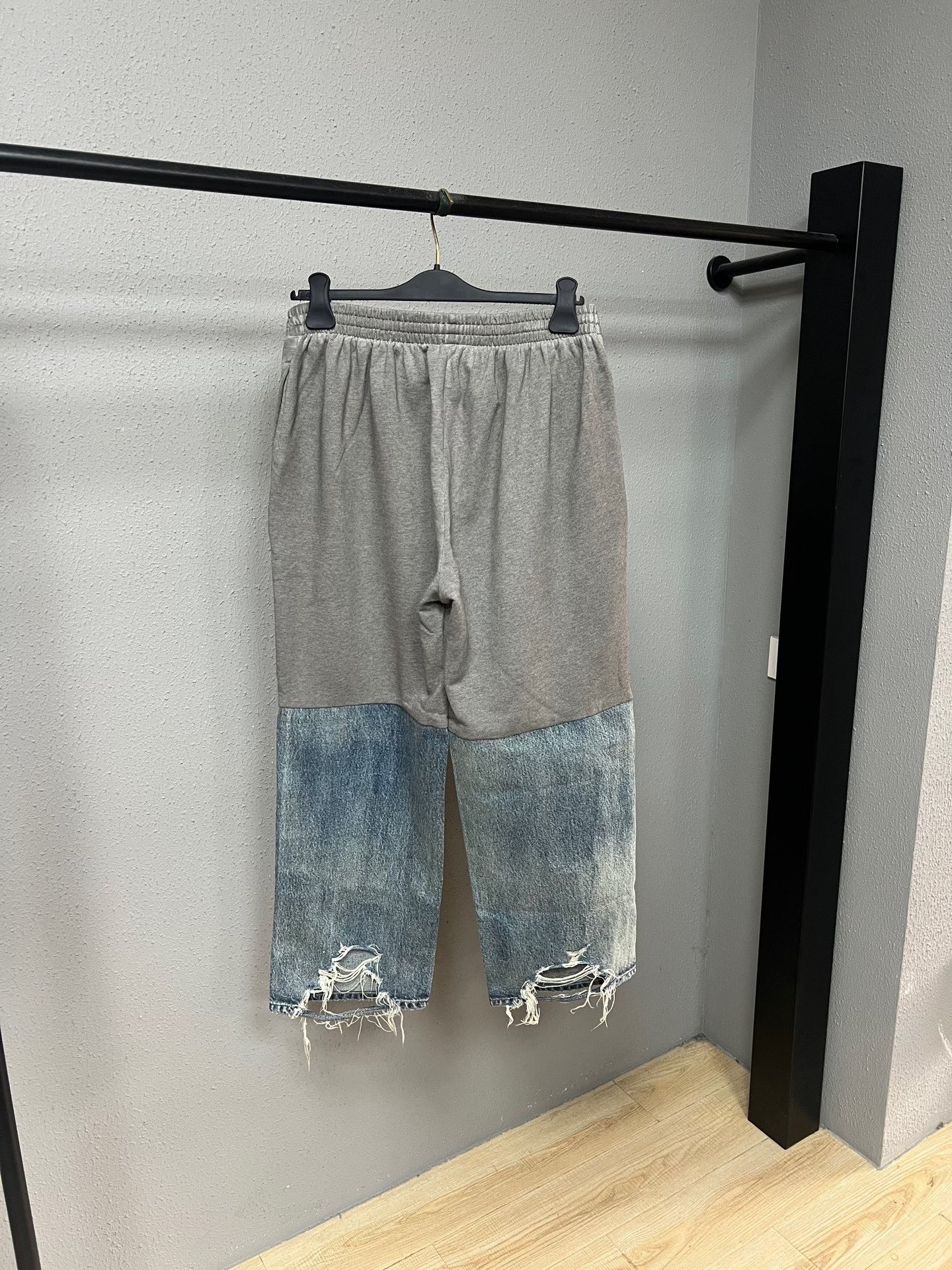 Balenciaga Denim Patchwork Distressed Sweatpants — front