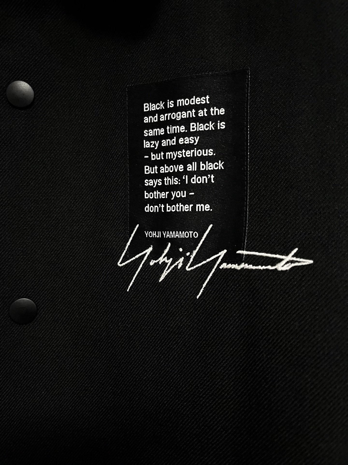 Yohji Yamamoto 22AW Black Slogan Jacket — front