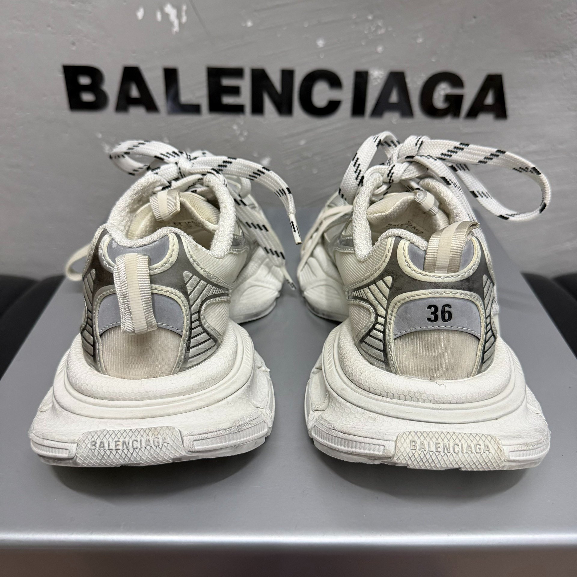 Balenciaga 3XL Silver Dad Shoes — label