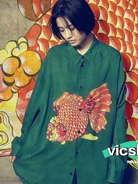 Yohji Yamamoto 23AW Ukiyo-e Goldfish Shirt — label