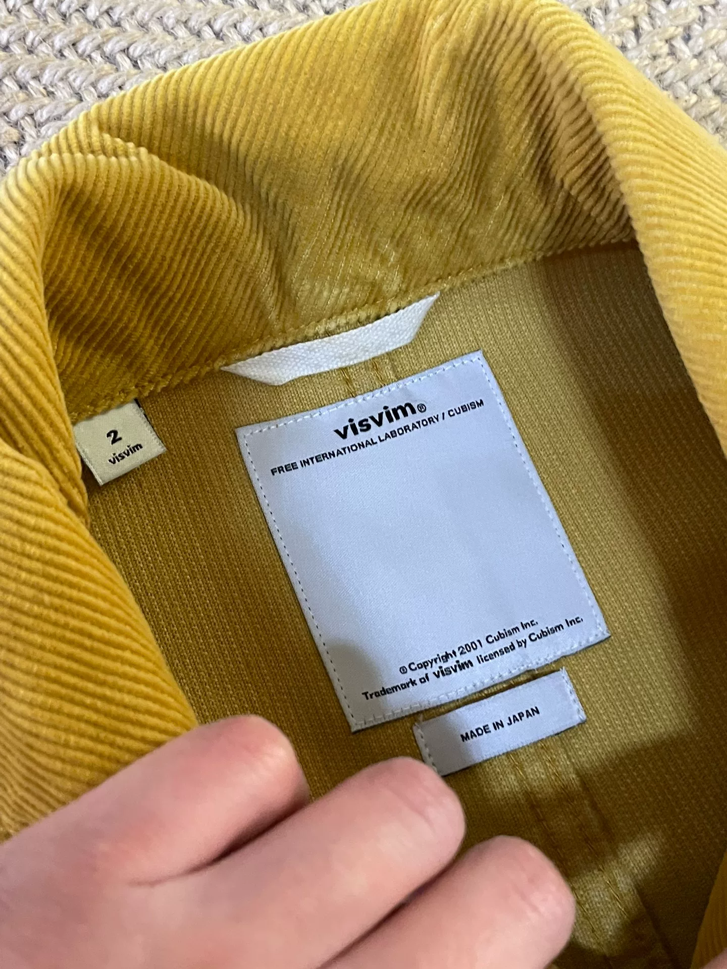 VISVIM ARTIFACE CORDUROY COVERALL — label