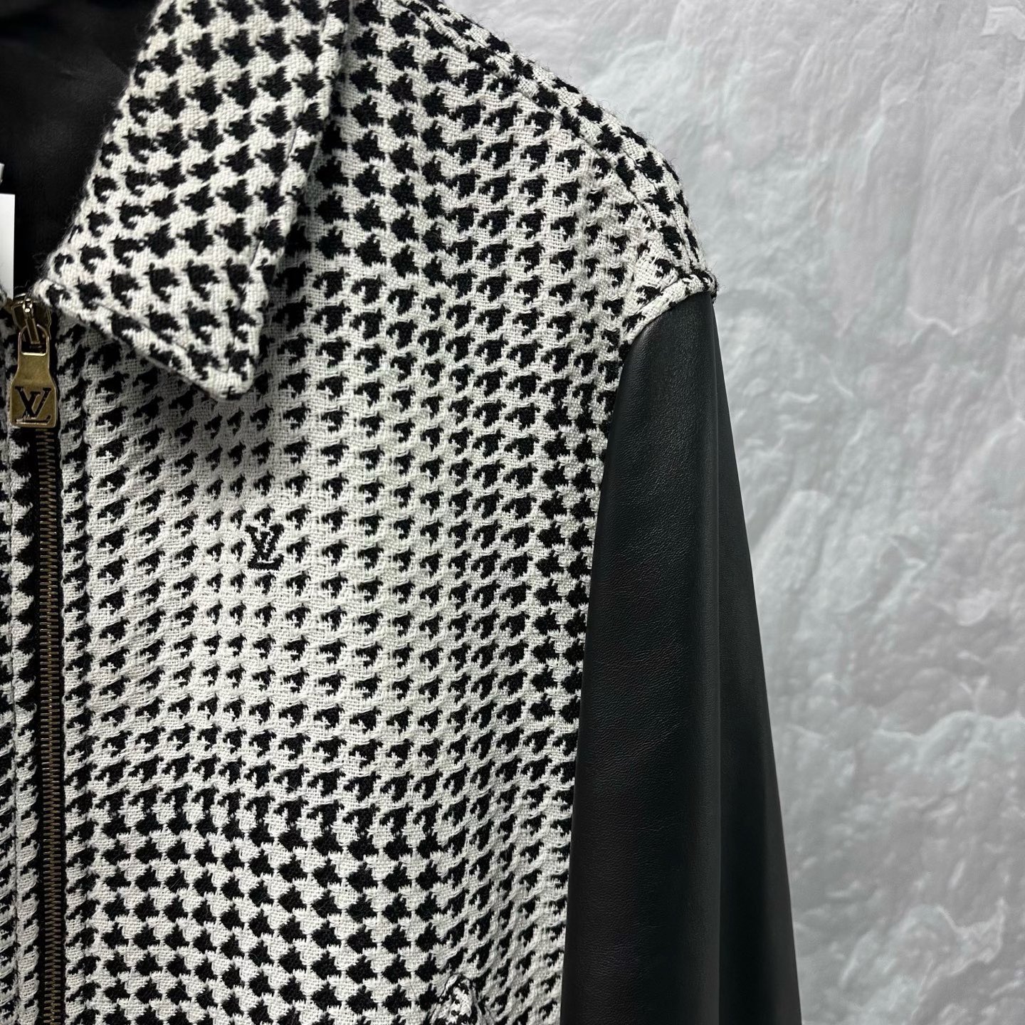 Louis Vuitton Houndstooth Leather Patchwork Jacket — detail