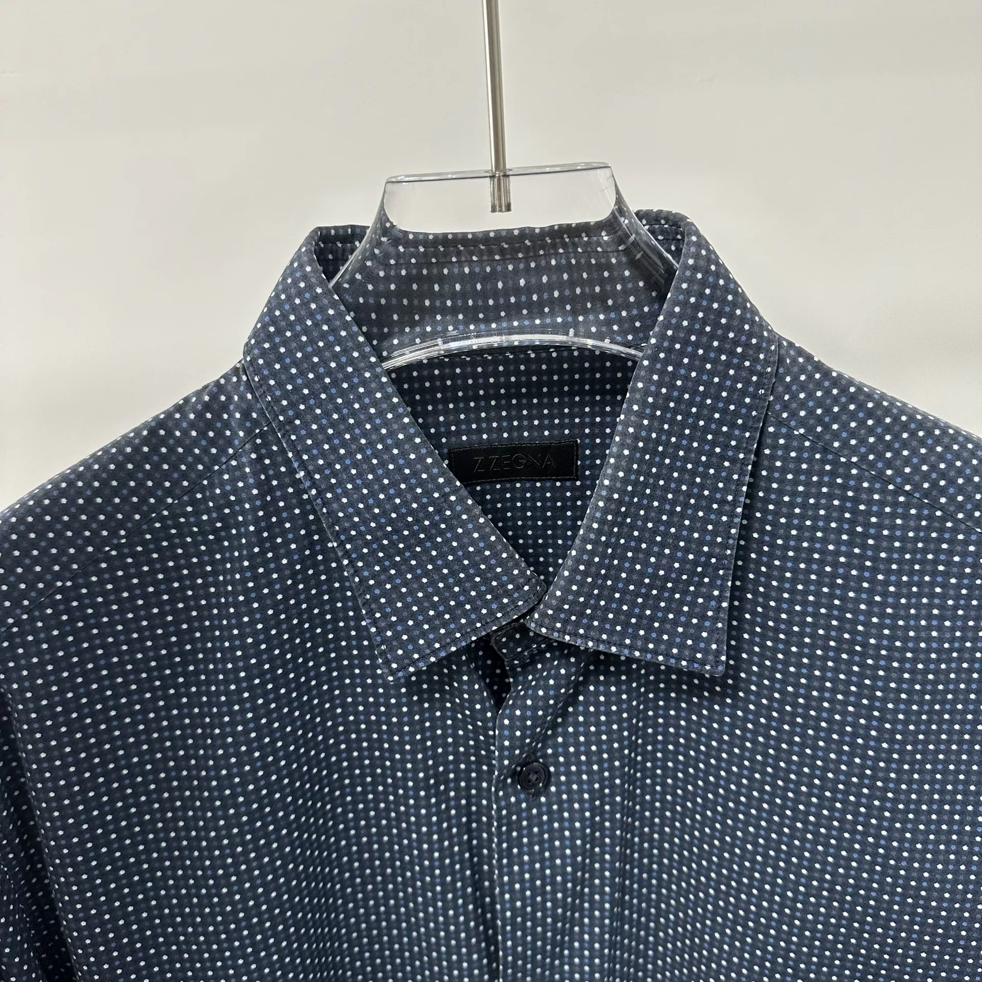 Z Zegna Dark Blue Polka Dot Shirt — front