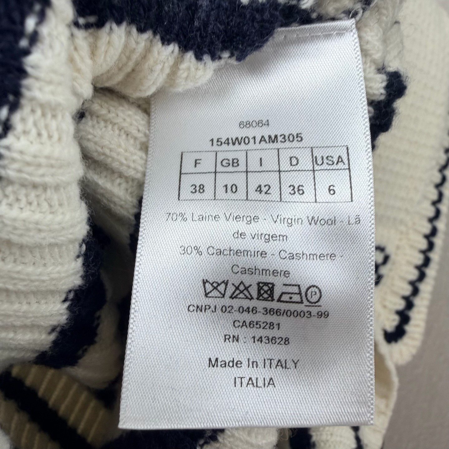 Dior Striped Navy Collar Wool Sweater — label