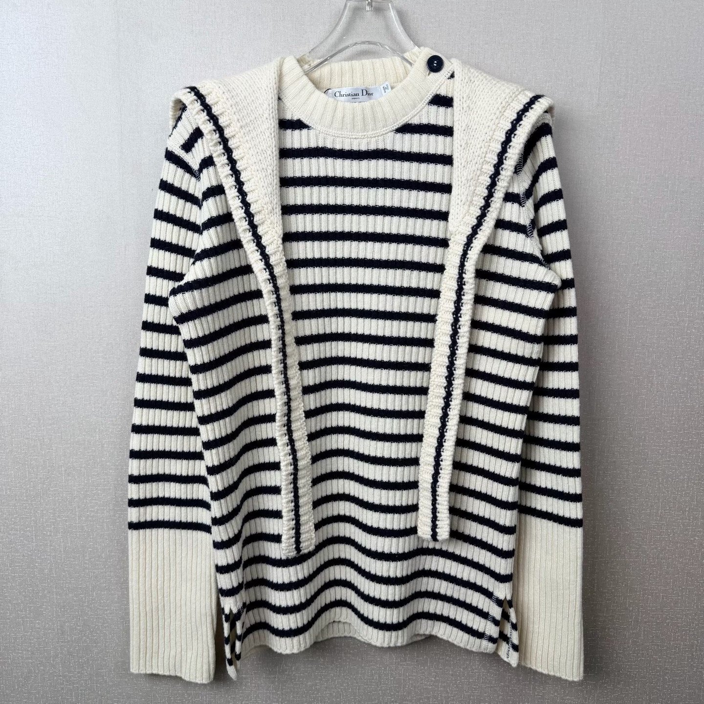 Dior Striped Navy Collar Wool Sweater — front