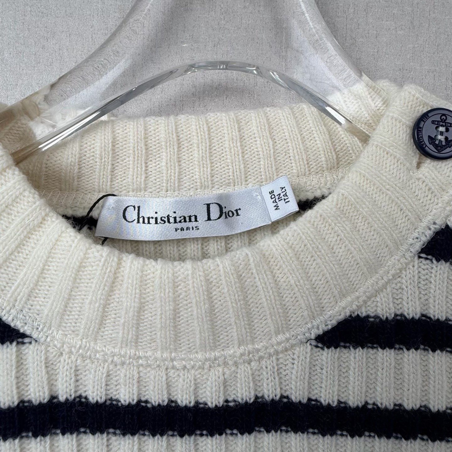 Dior Striped Navy Collar Wool Sweater — detail