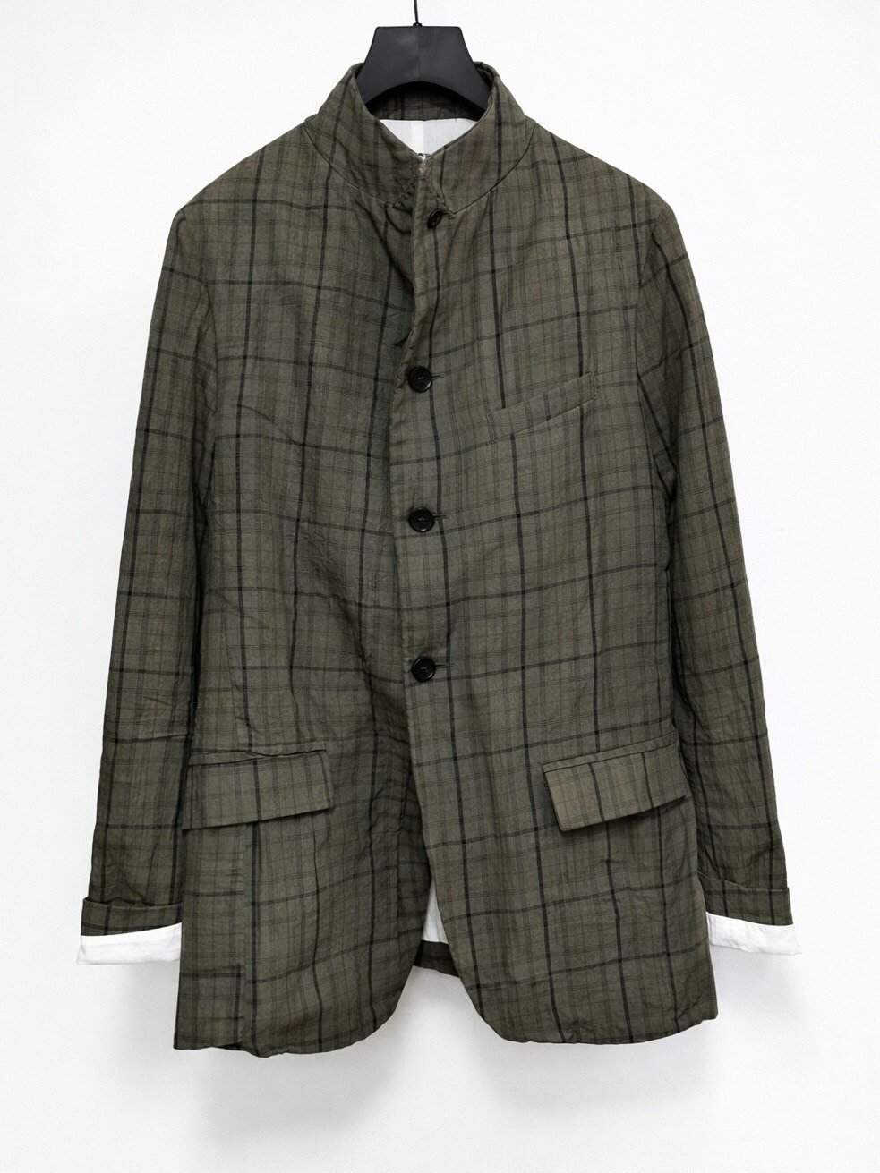 Bergfabel Gray-Green Check Linen Blazer