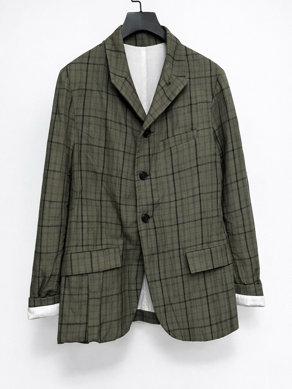 Bergfabel Gray-Green Check Linen Blazer — back