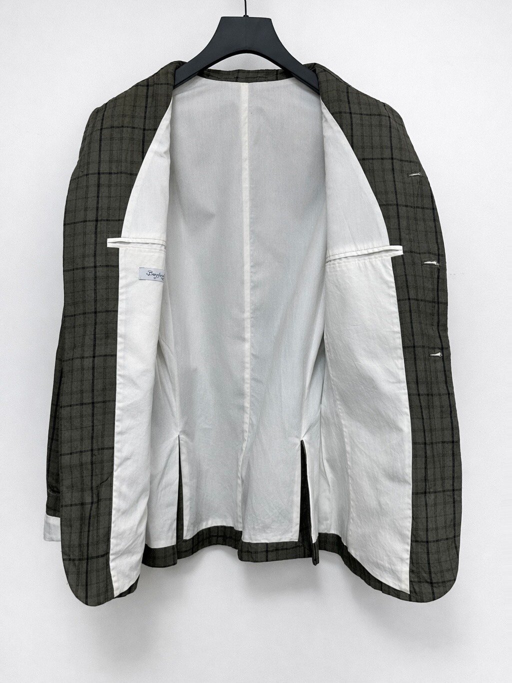 Bergfabel Gray-Green Check Linen Blazer — detail