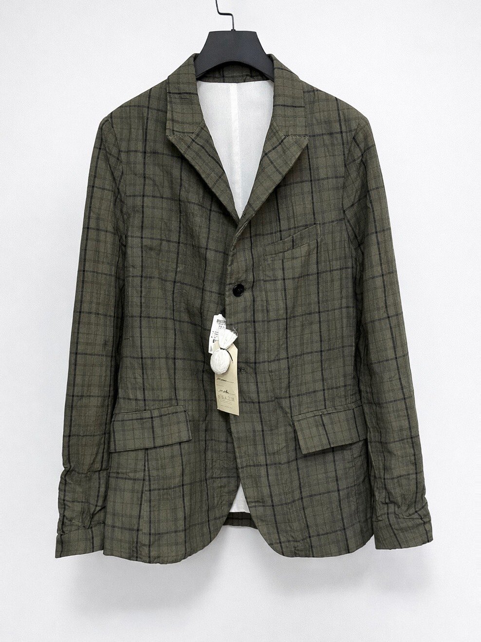 Bergfabel Gray-Green Check Linen Blazer — front