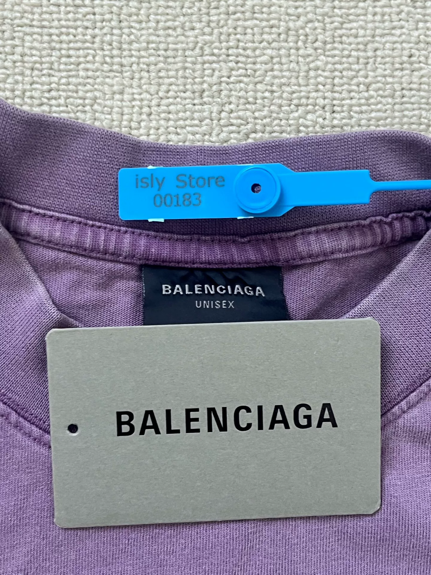 Balenciaga Purple Crew Neck Logo T-shirt — label
