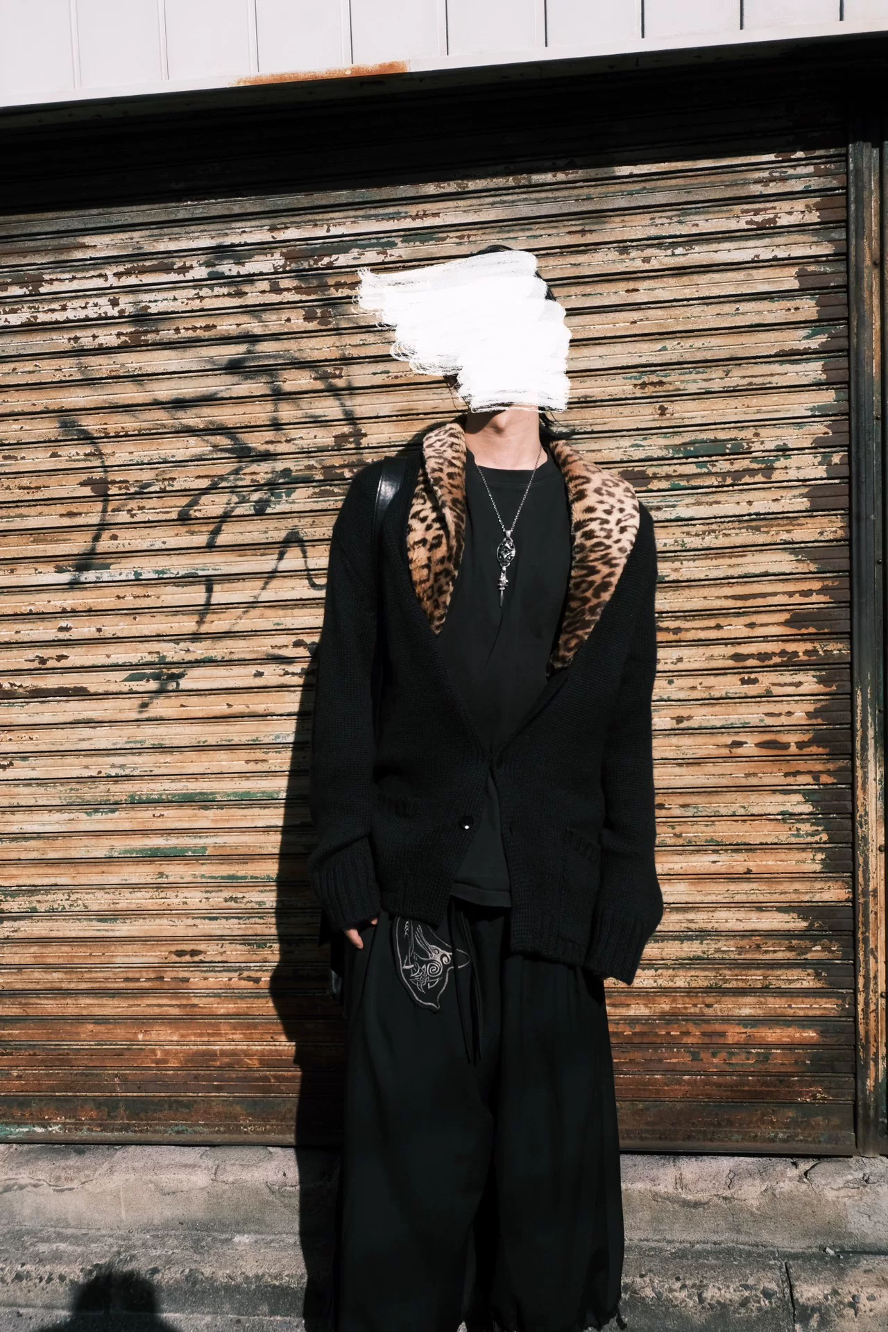 Yohji Yamamoto Detachable Leopard Collar Cardigan — label