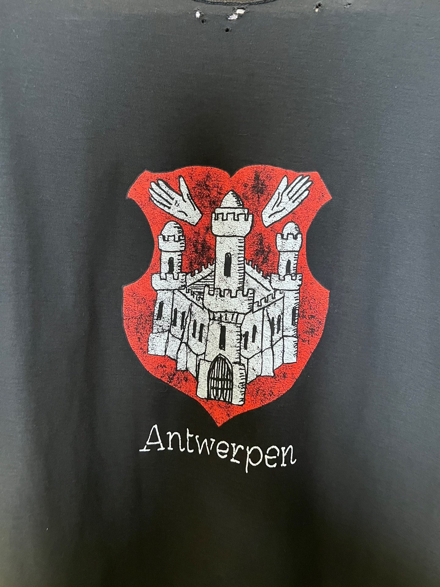 Balenciaga Castle Print Distressed T-Shirt — detail