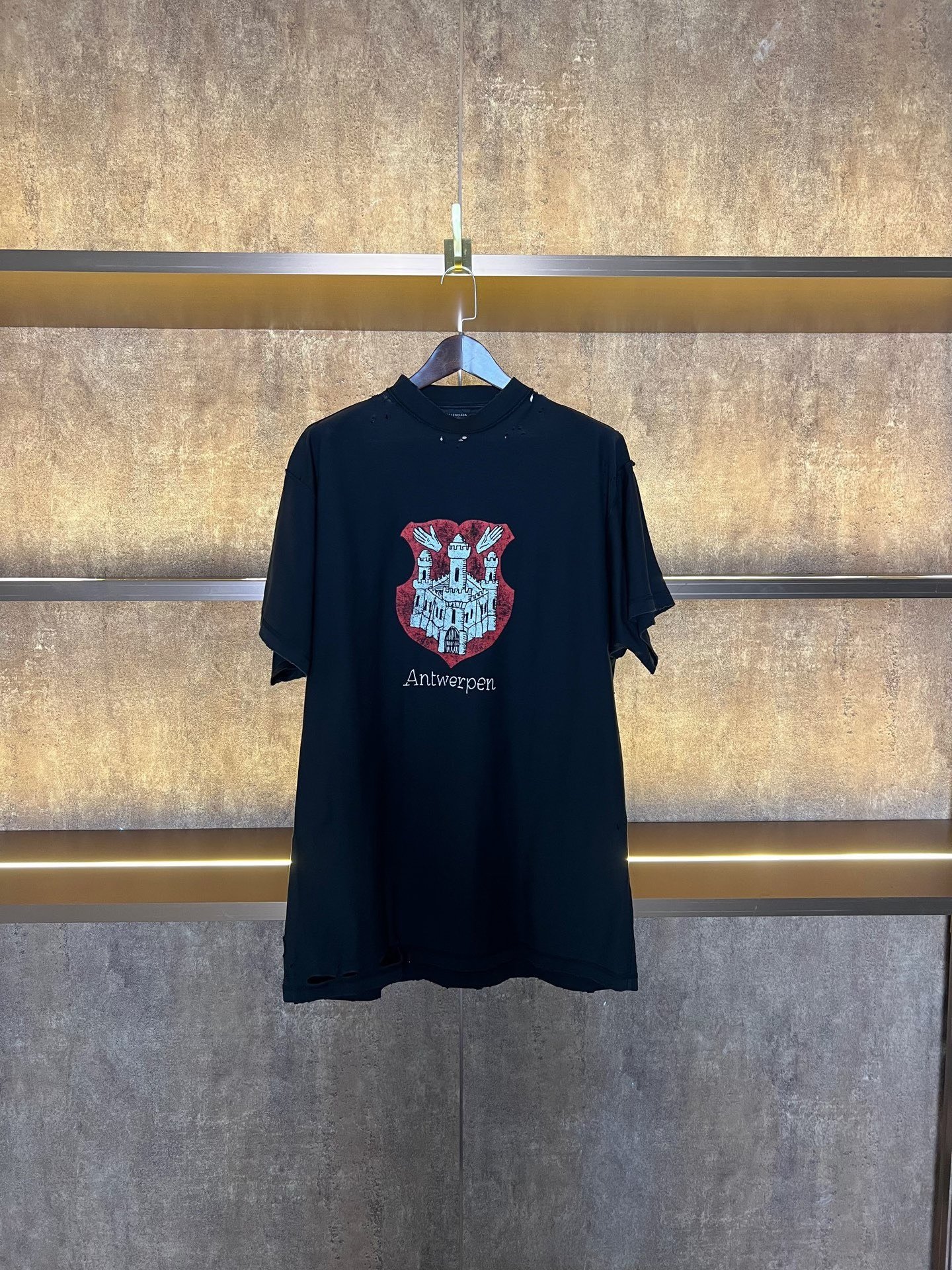 Balenciaga Castle Print Distressed T-Shirt