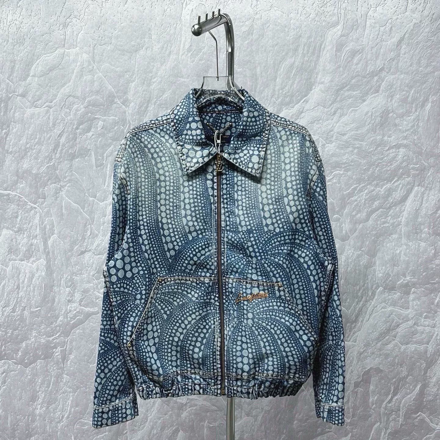 Louis Vuitton Polka Dot Zip Denim Jacket — front