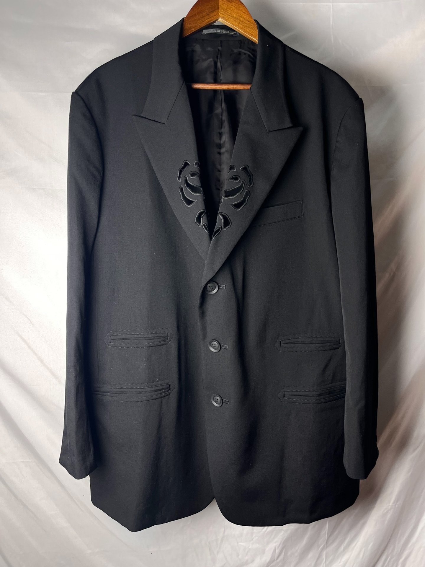 Yohji Yamamoto Black Rose Embroidered Blazer