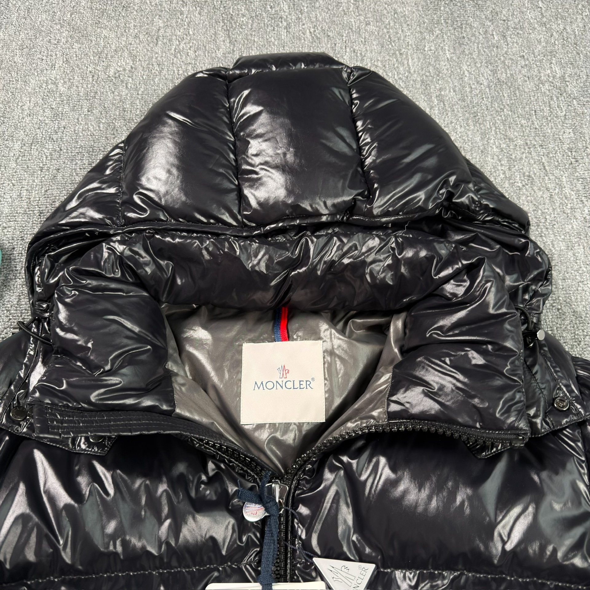 Moncler Maya Black Shiny Puffer Jacket — detail