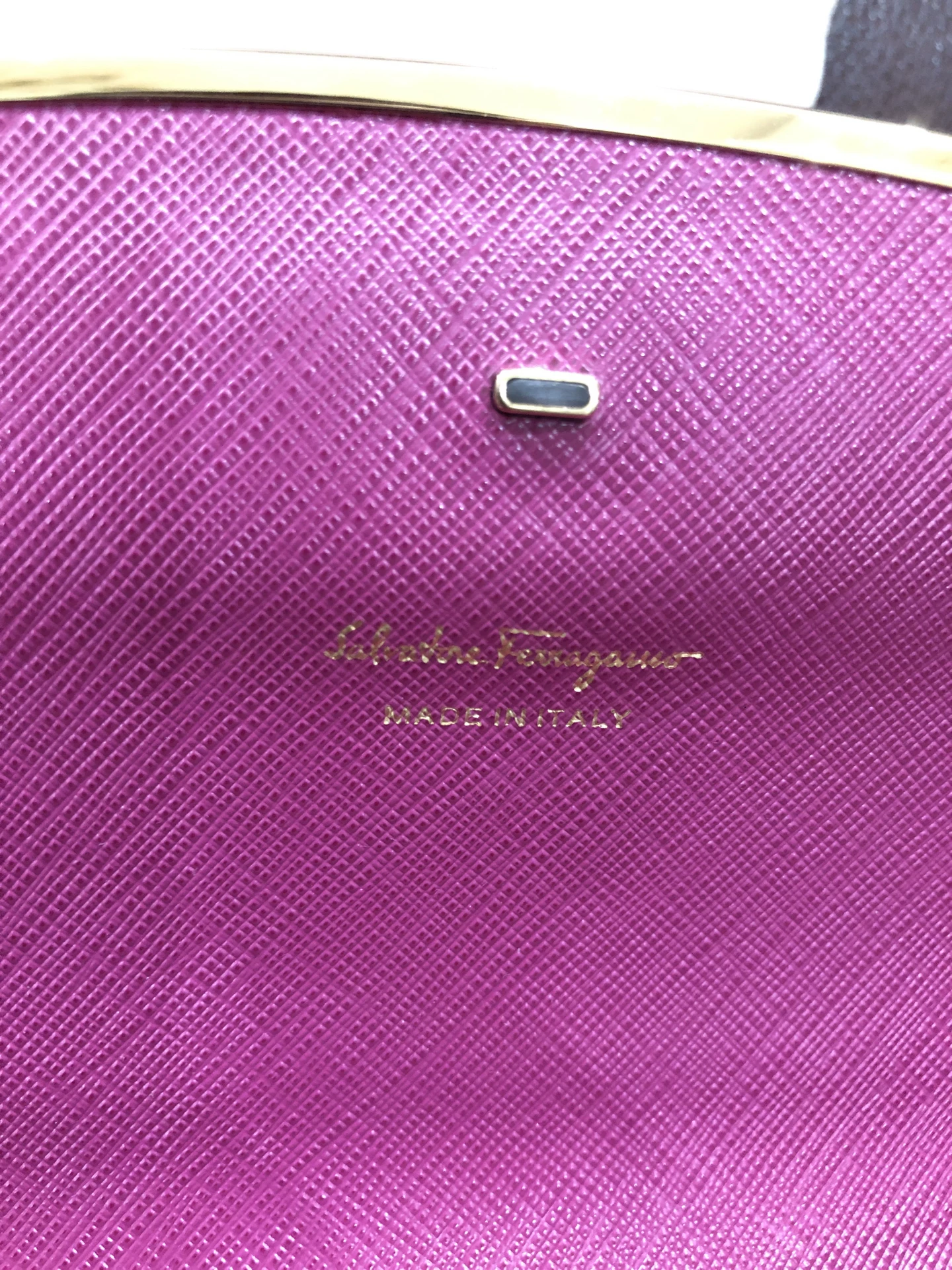 Ferragamo Rose Red Cross-Grain Handbag — label