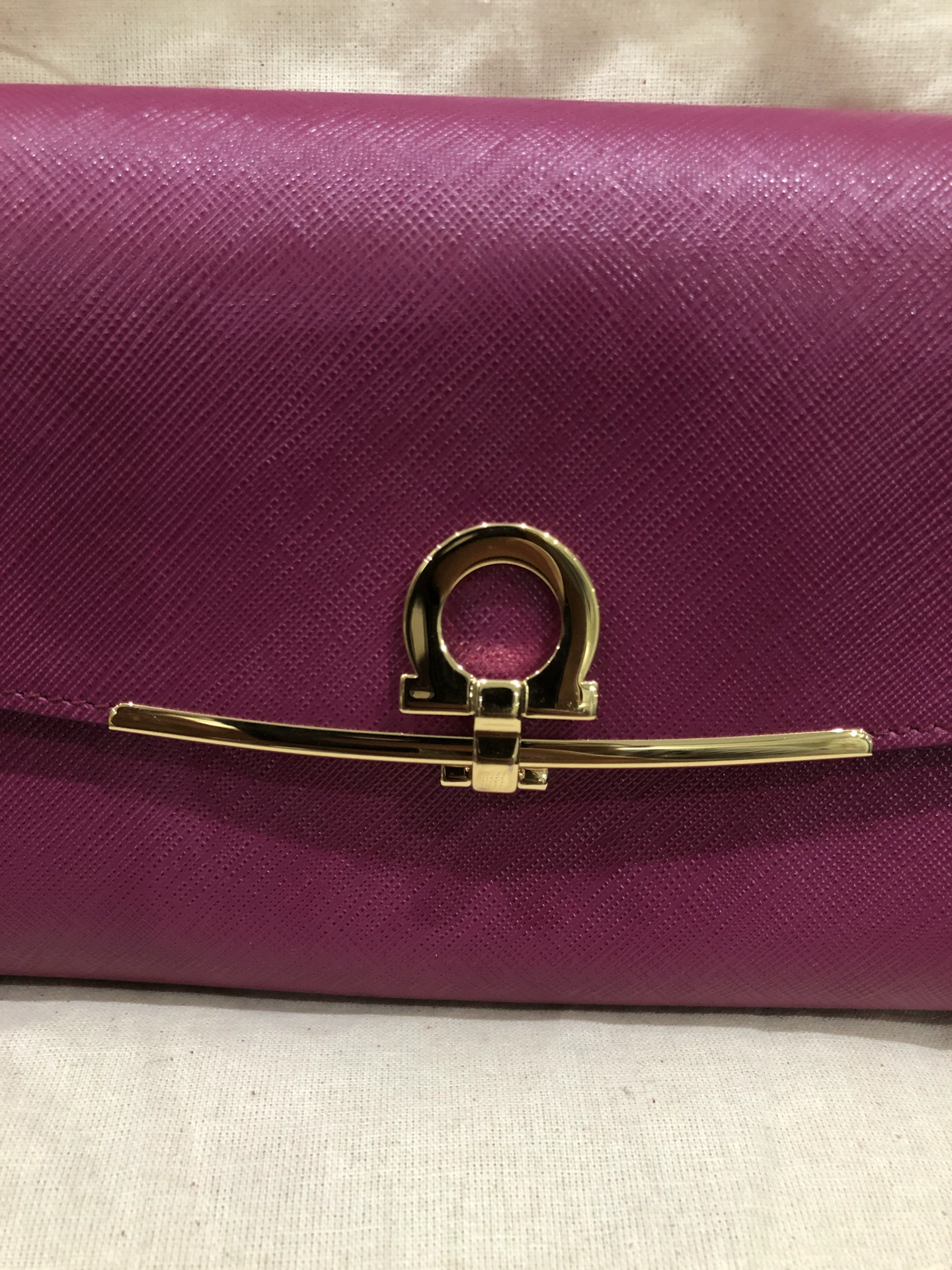 Ferragamo Rose Red Cross-Grain Handbag — detail