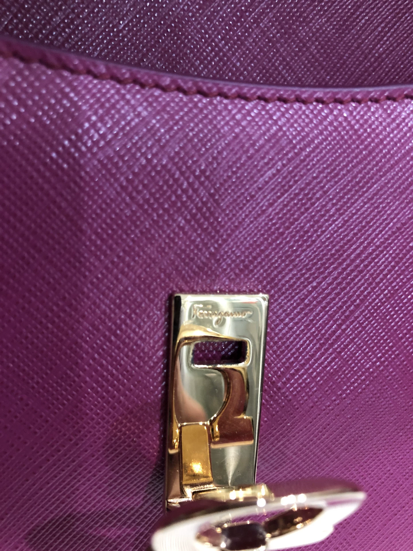 Ferragamo Rose Red Cross-Grain Handbag — back