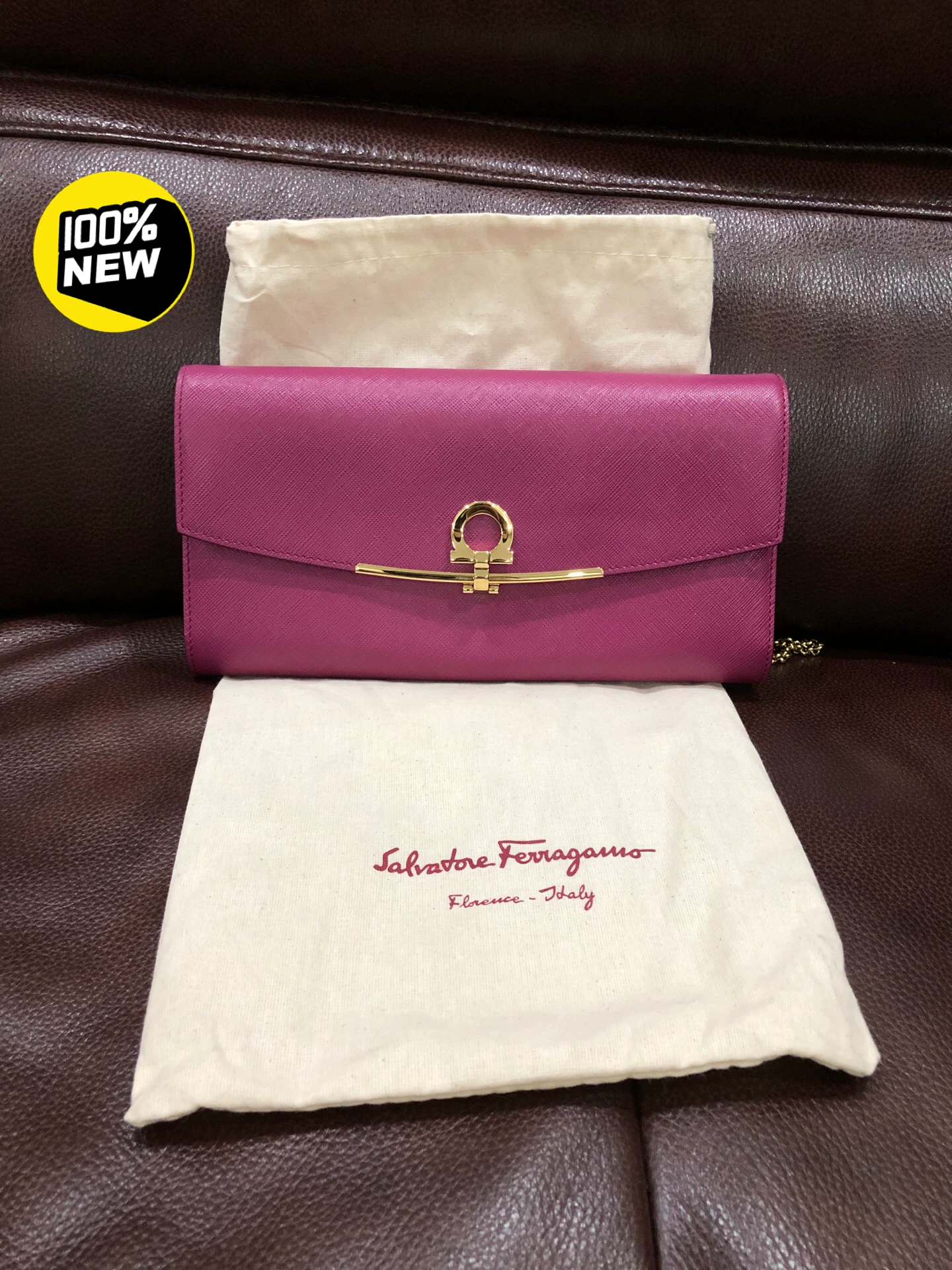Ferragamo Rose Red Cross-Grain Handbag