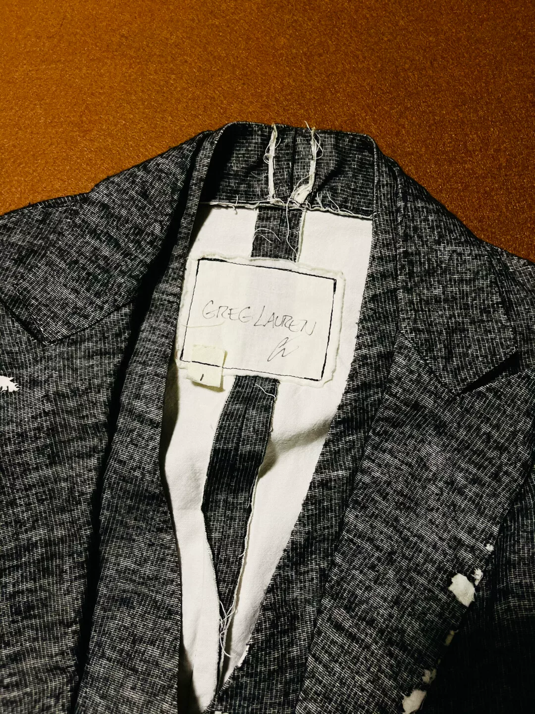 Greg Lauren Distressed Fake Two-Piece Jacket — label