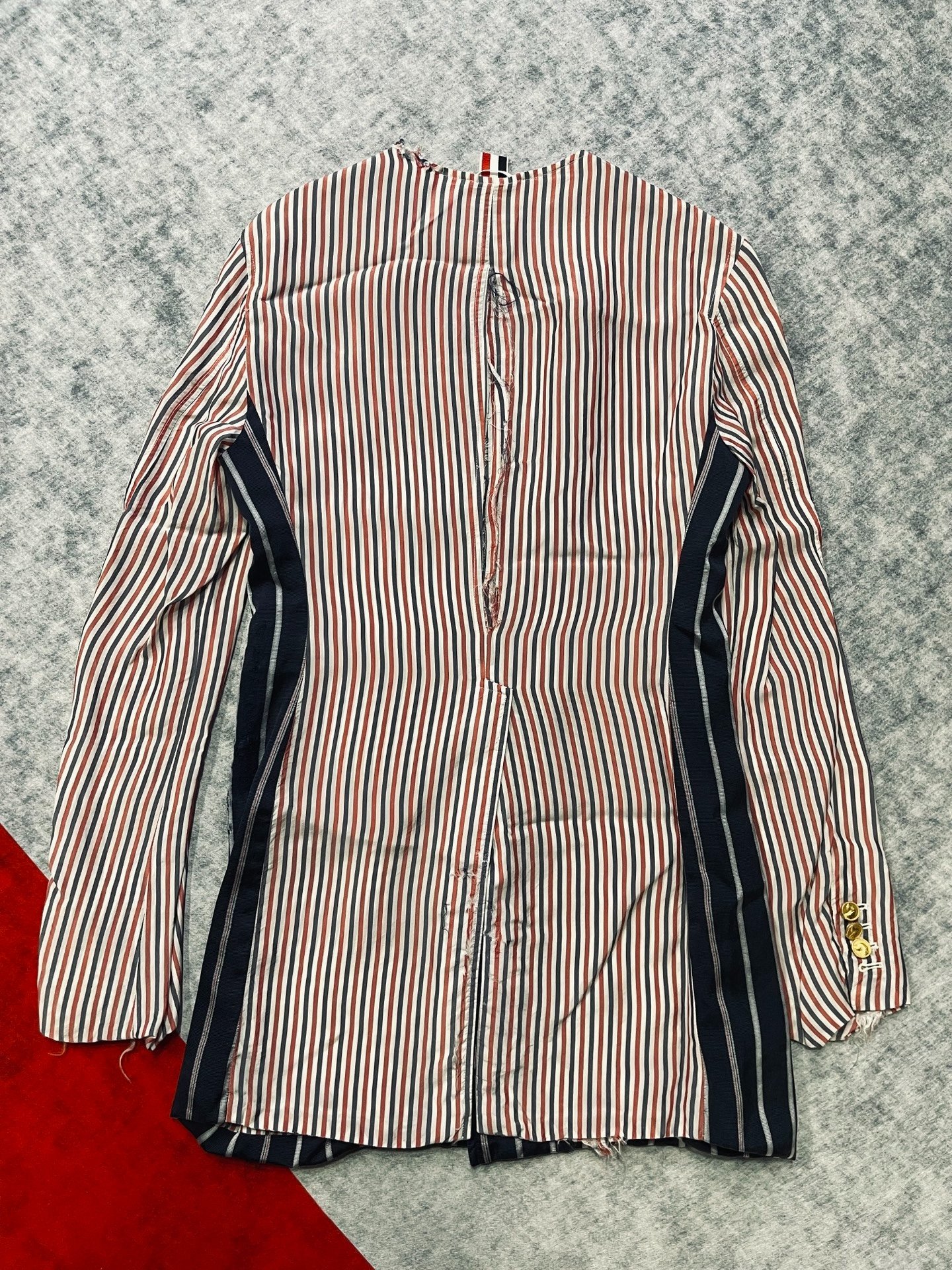 Thom Browne Distressed Runway Long Blazer — label