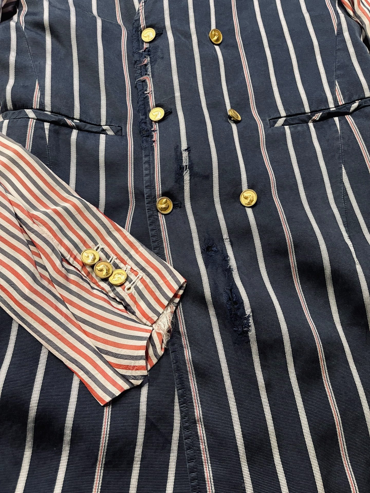 Thom Browne Distressed Runway Long Blazer — detail