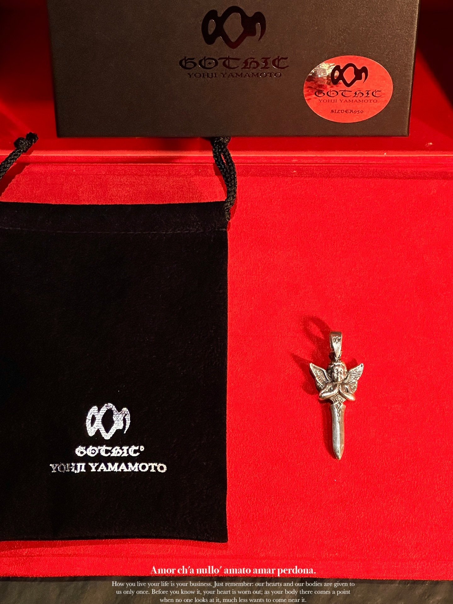 Yohji Yamamoto Angel Blade Silver Pendant — label