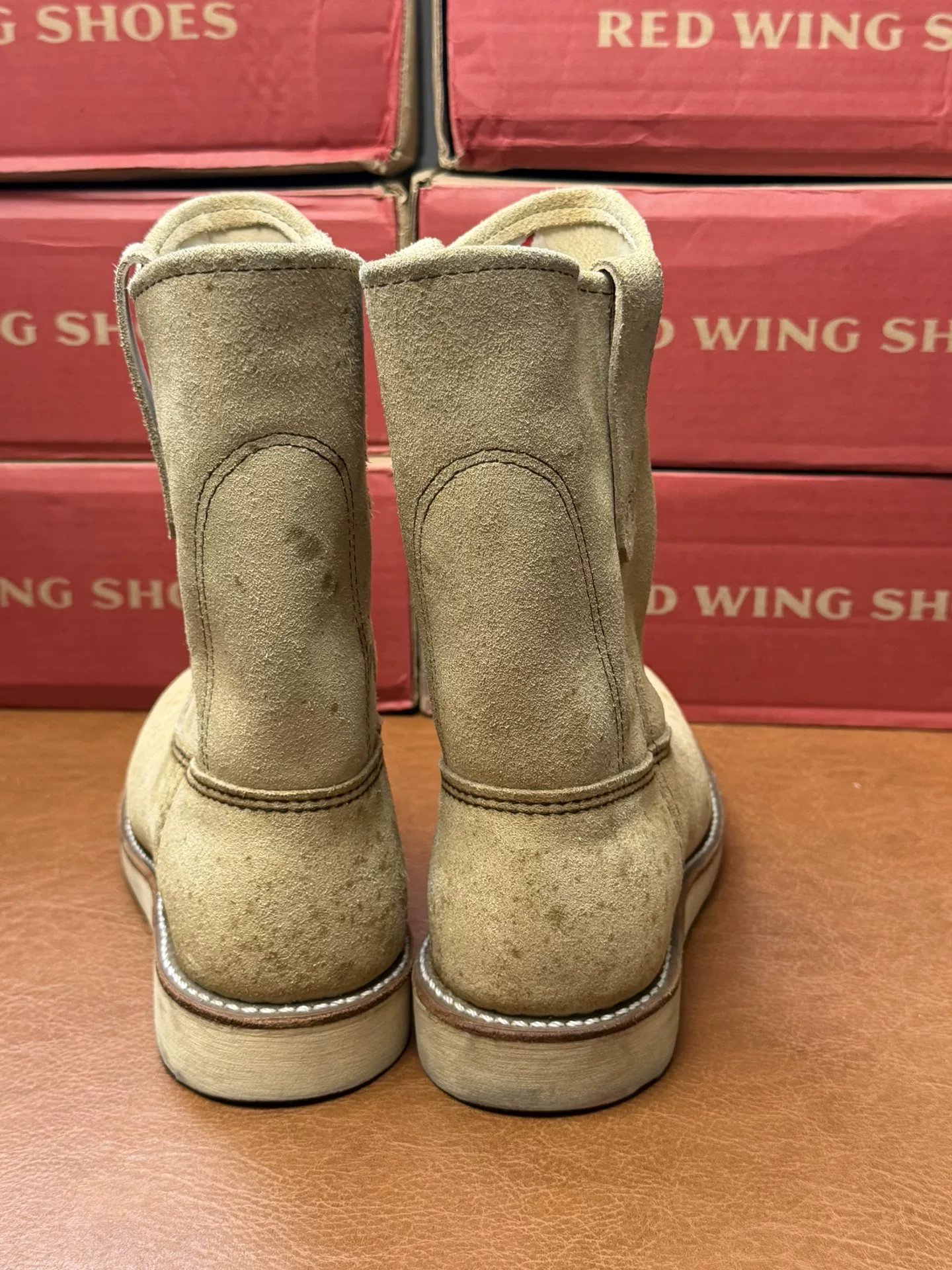 Red Wing Beige Suede Mid-Calf Boots — back