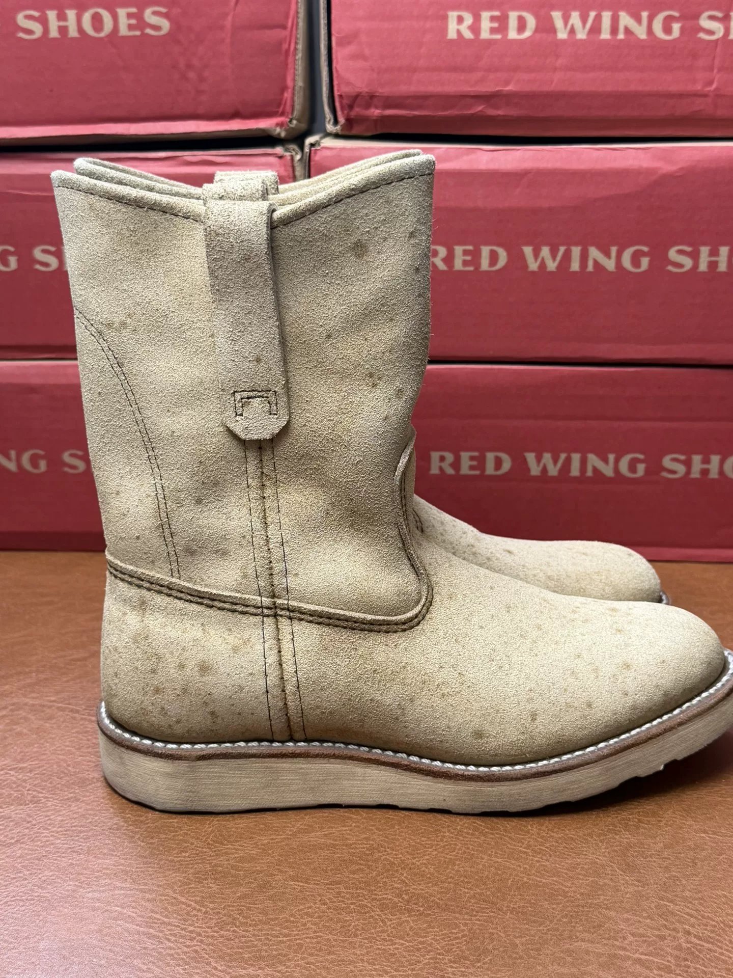 Red Wing Beige Suede Mid-Calf Boots — detail