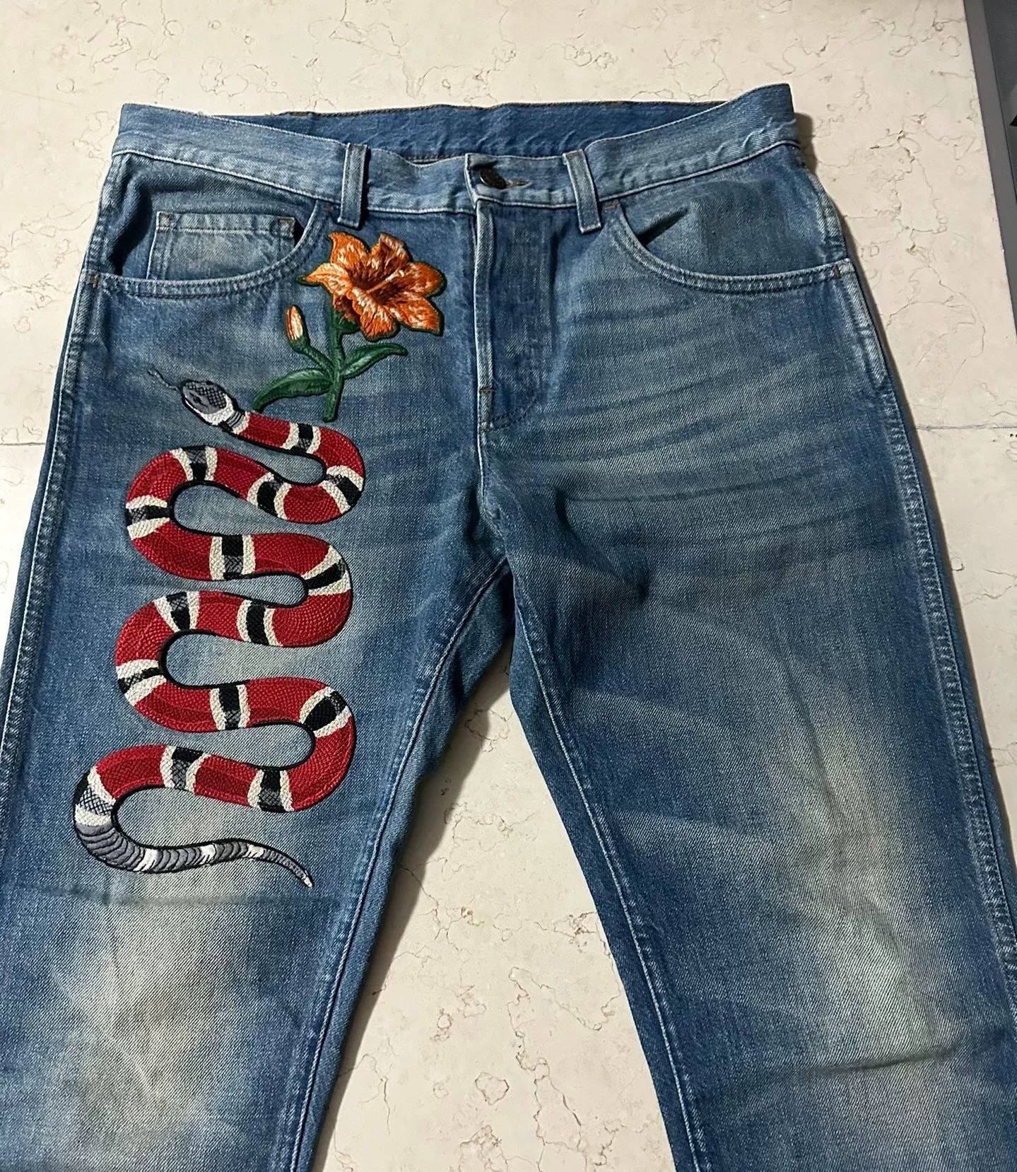 Gucci Coral Snake Washed Jeans — front