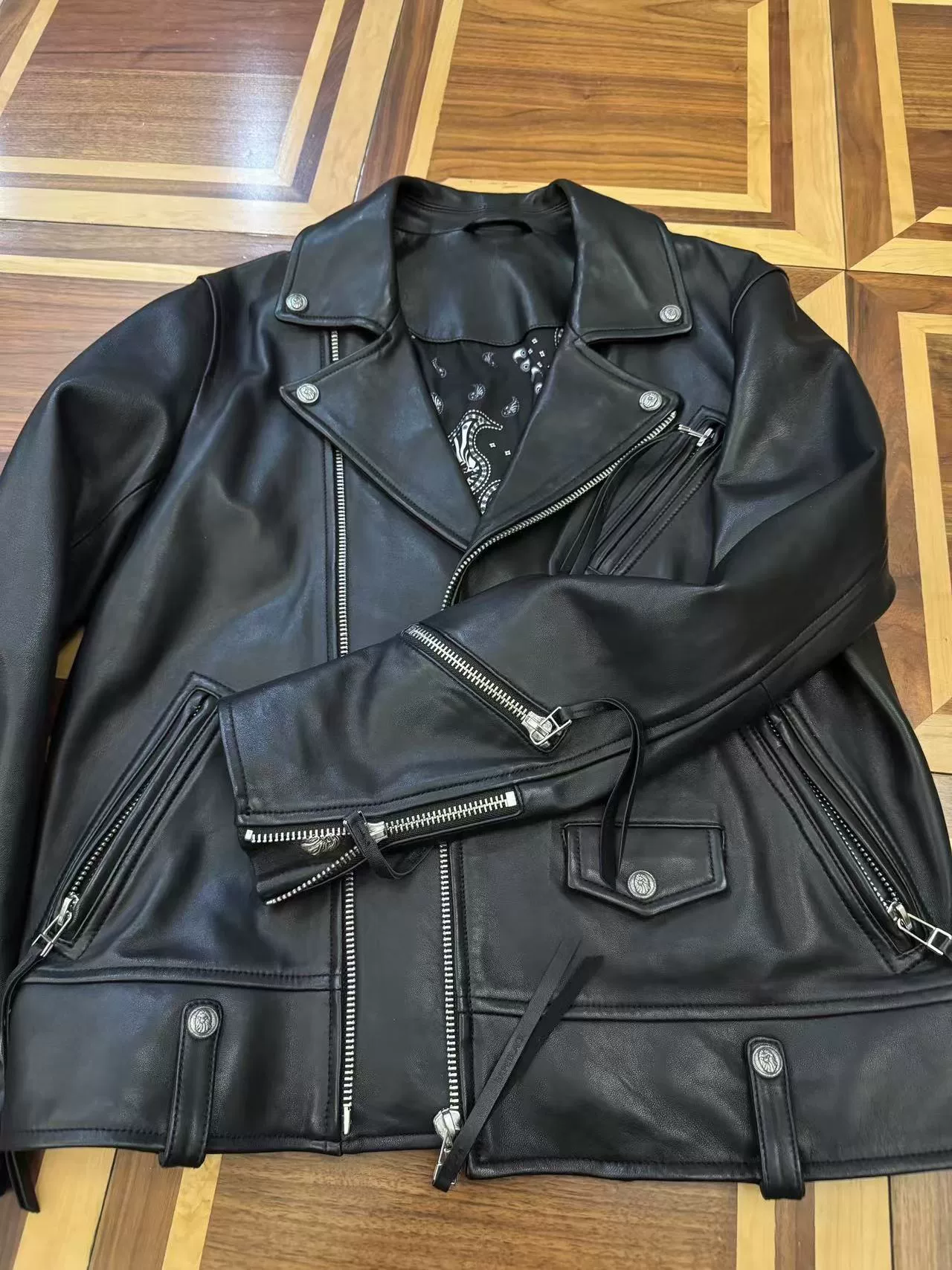 A Bathing Ape Black Biker Jacket — detail