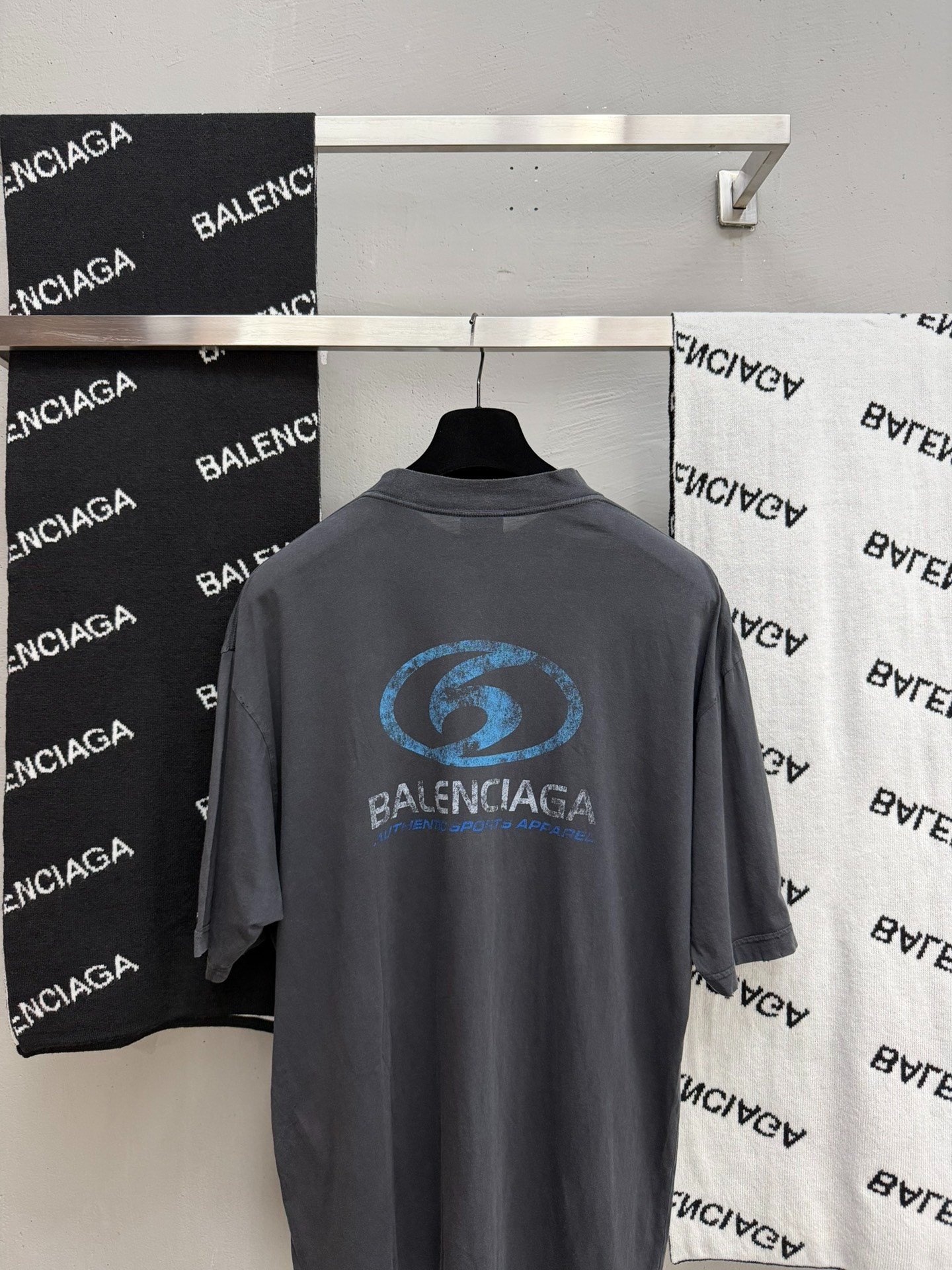 Balenciaga Blue Logo Gray Short-Sleeve T-Shirt — back