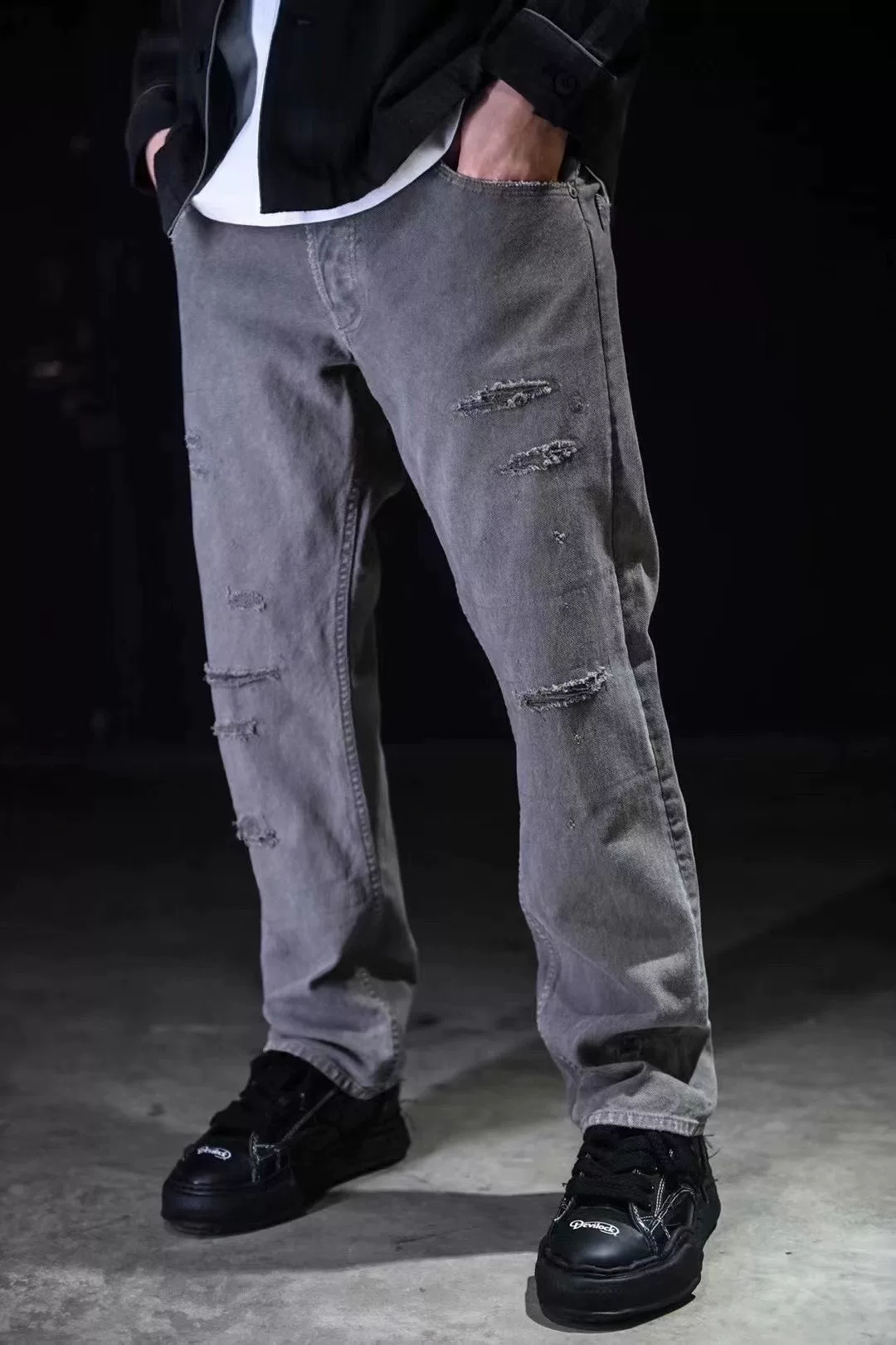 VISVIM FLUXUS 10 SERGE CRASH Distressed Jeans — back