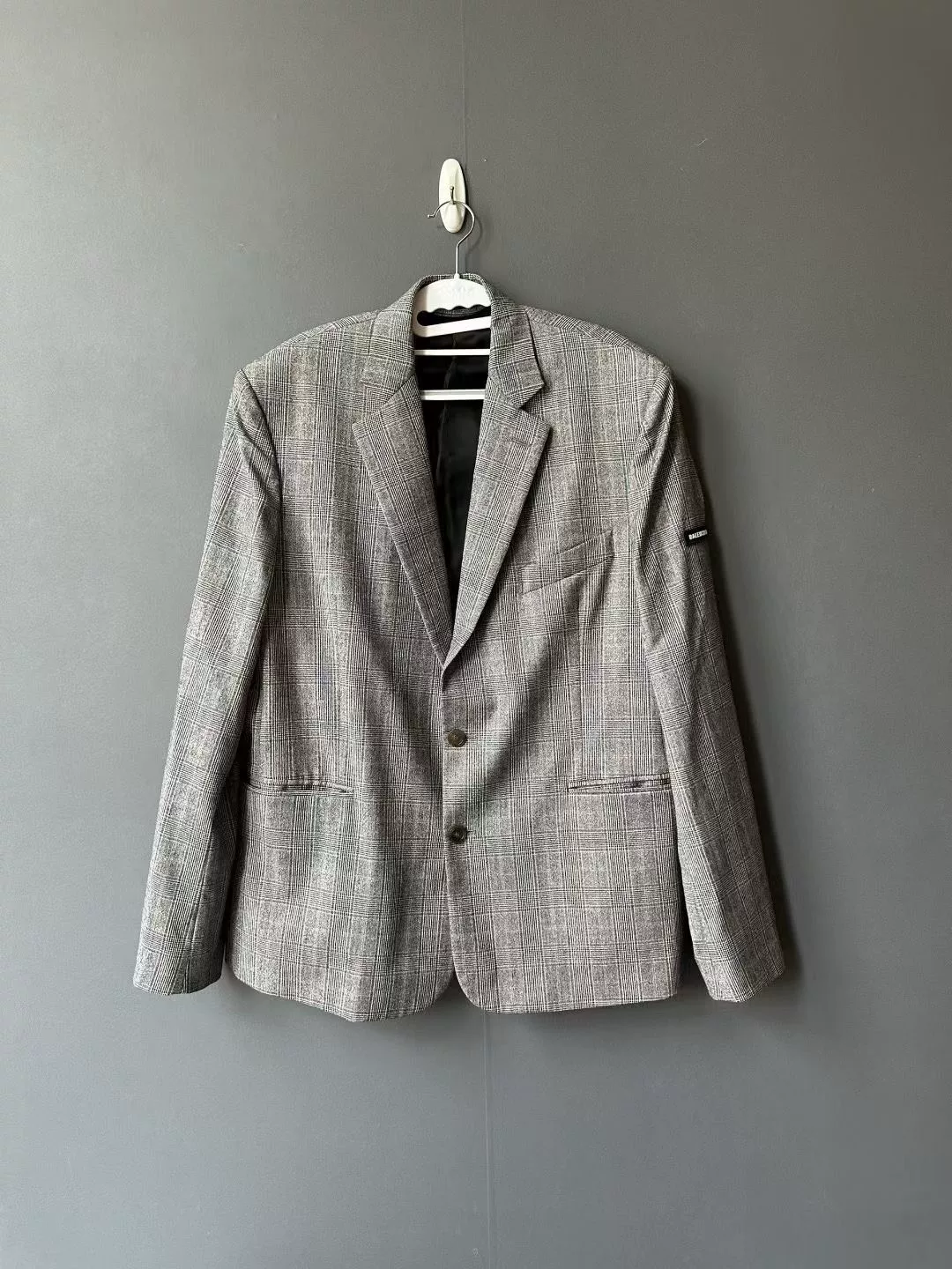 Balenciaga Gray Plaid Sleeve Label Blazer